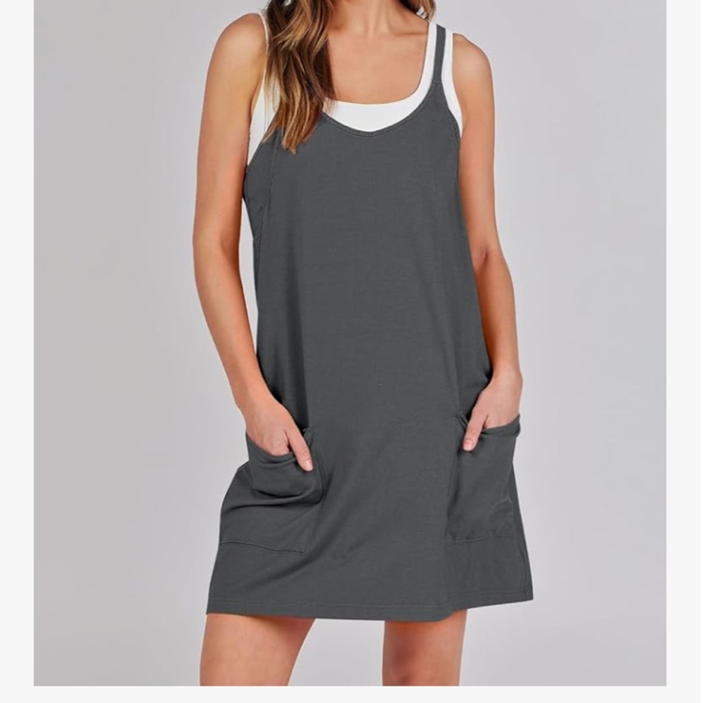 Gray Sleeveless Pocket Dress with built in shape wear shorts. Large NWT